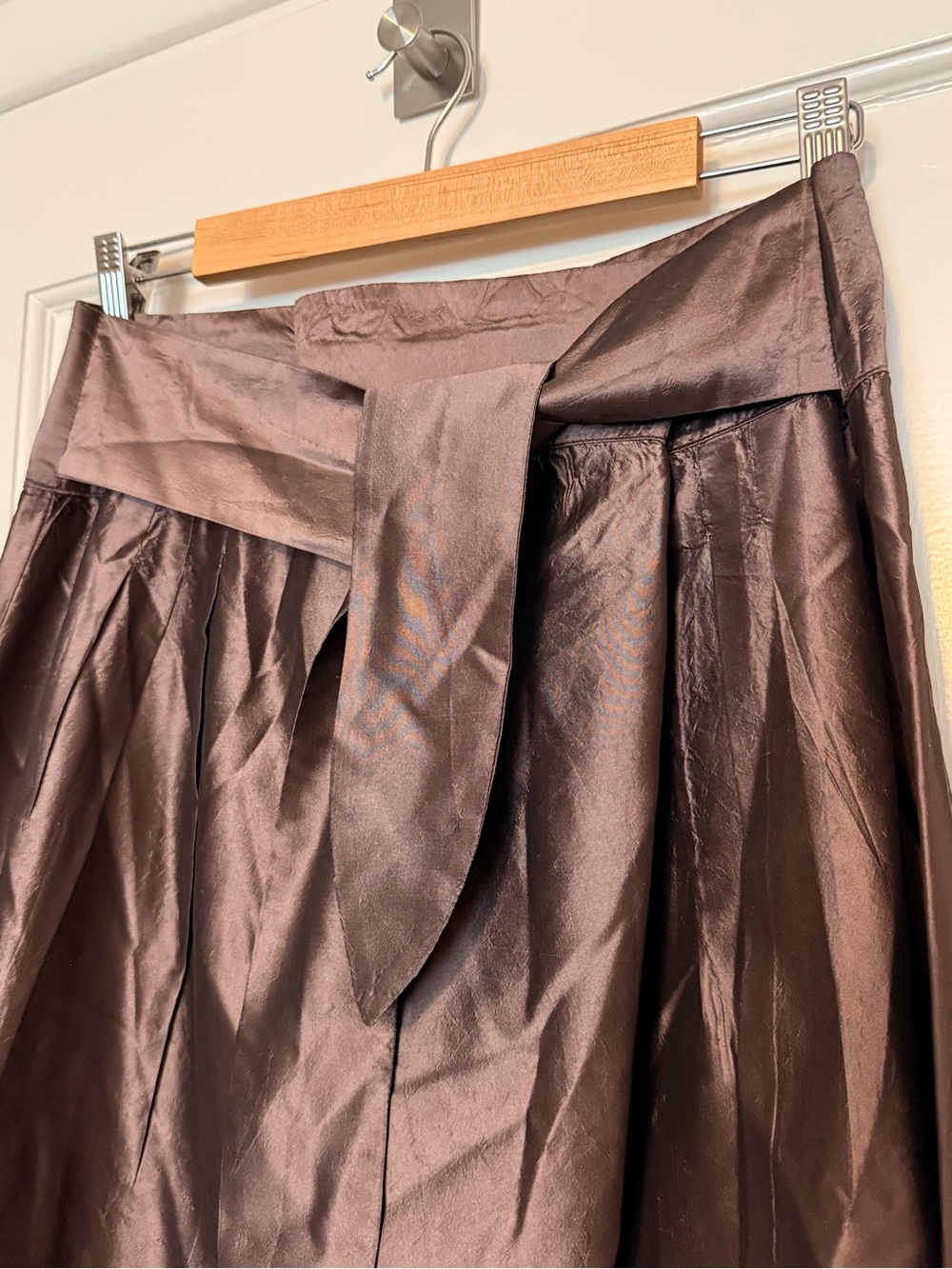 Velvet by Graham & Spencer Shiny A-Line Skirt in Chocolate Brown - Picture 2 of 6
